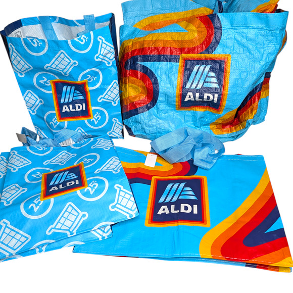 7 Aldi Rainbow & Shopping Cart Reusable Grocery Shopping Tote Bags - Picture 4 of 5